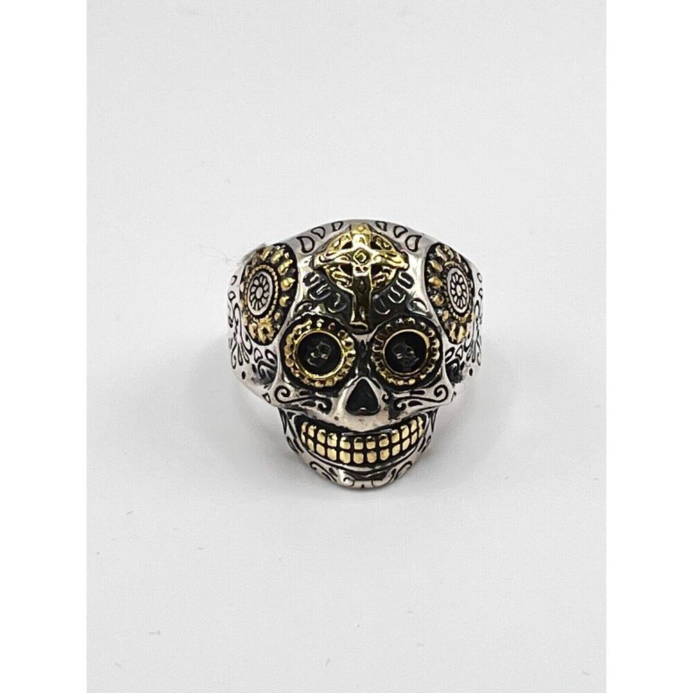 SUGAR SKULL/SANTA 925 STERLING SILVER/DAY OF THE DEAD/BIKER/RING sz 10.5